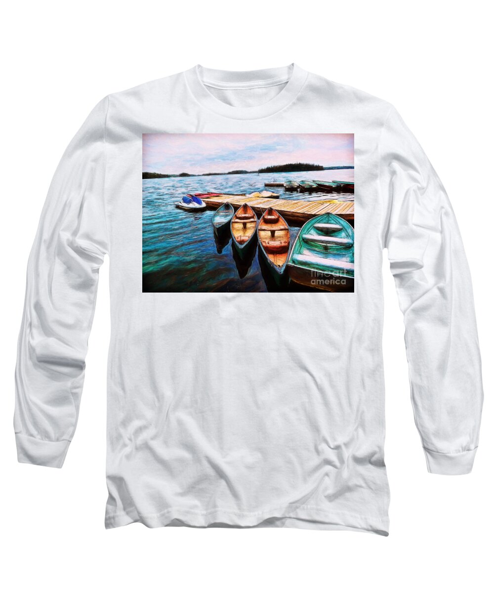 Boats Long Sleeve T-Shirt featuring the photograph Boats Are Waiting by Claire Bull