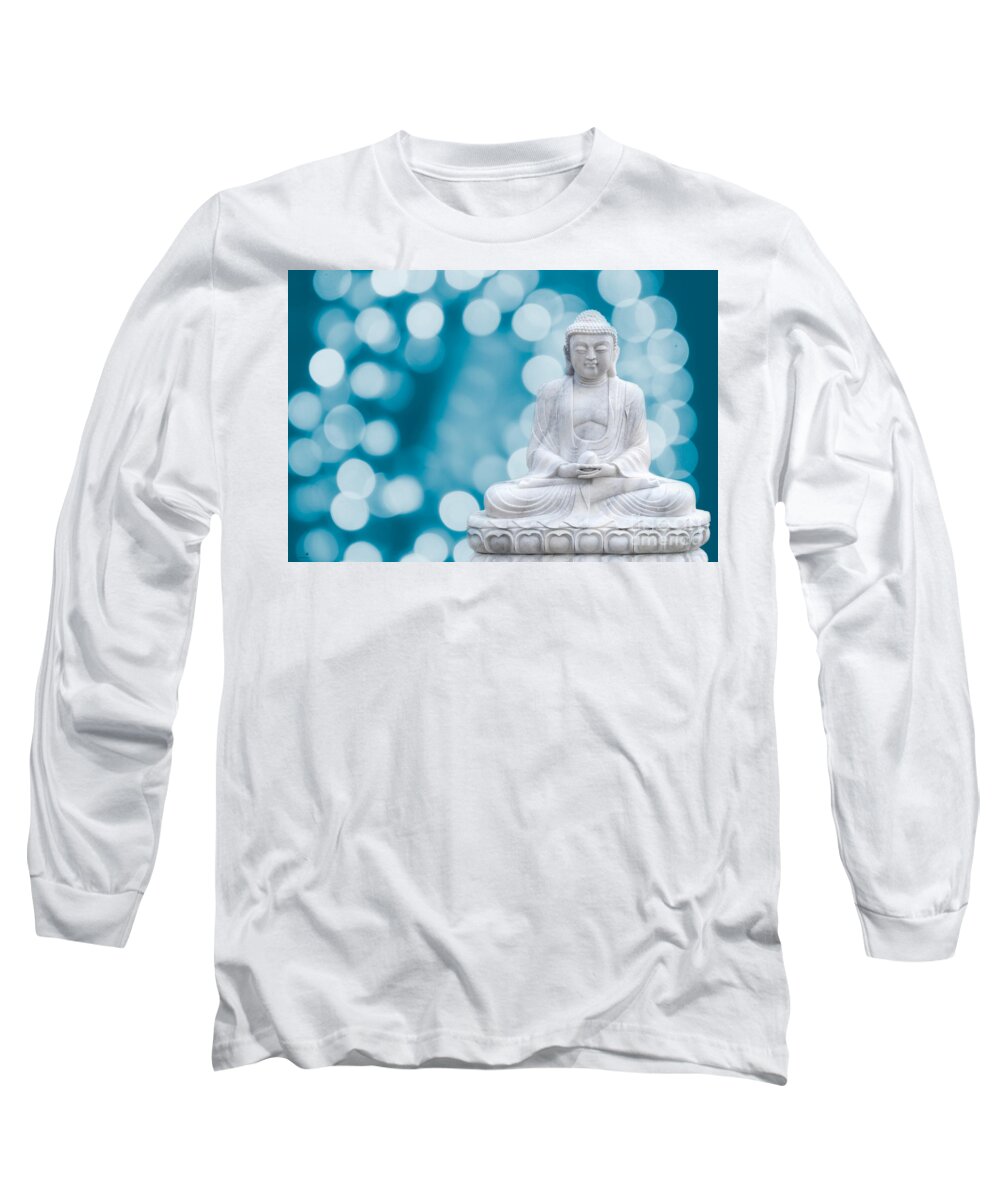 Asia Long Sleeve T-Shirt featuring the photograph Buddha Enlightenment Blue by Hannes Cmarits