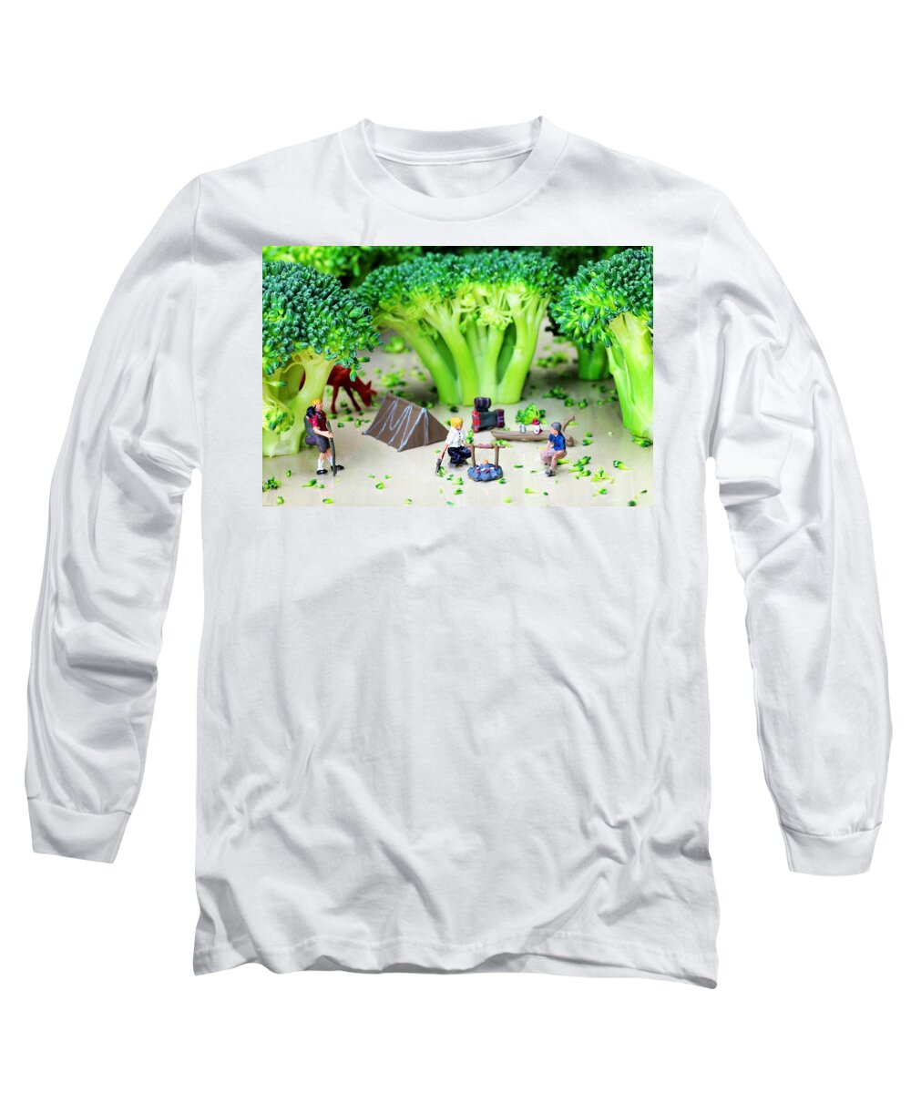 Camping Long Sleeve T-Shirt featuring the photograph Camping among broccoli jungles miniature art by Paul Ge