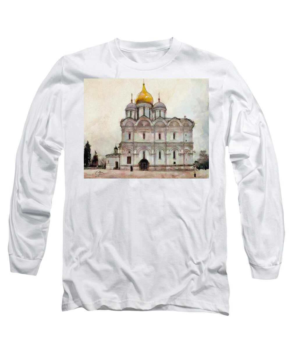 Church Long Sleeve T-Shirt featuring the painting Cathedral of the Archangel by Greg Collins