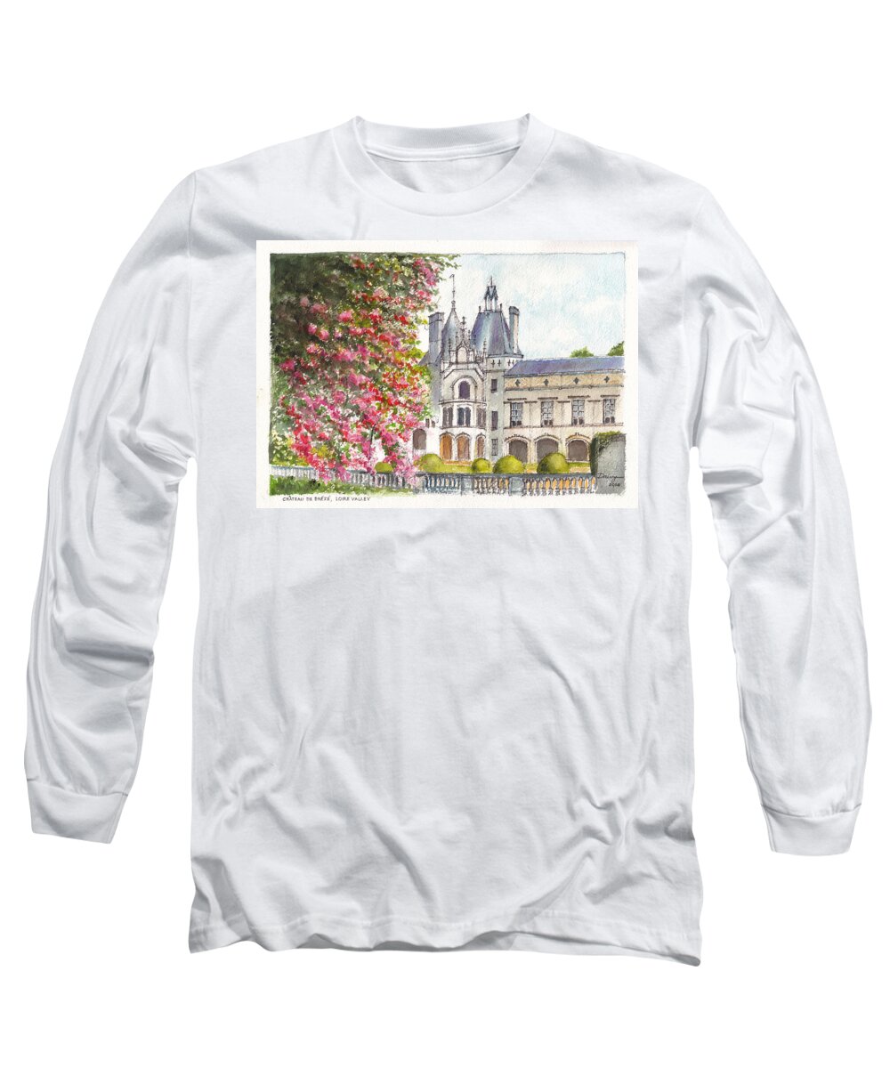Castle Long Sleeve T-Shirt featuring the painting Chateau Breze in the Loire Valley of central France by Dai Wynn