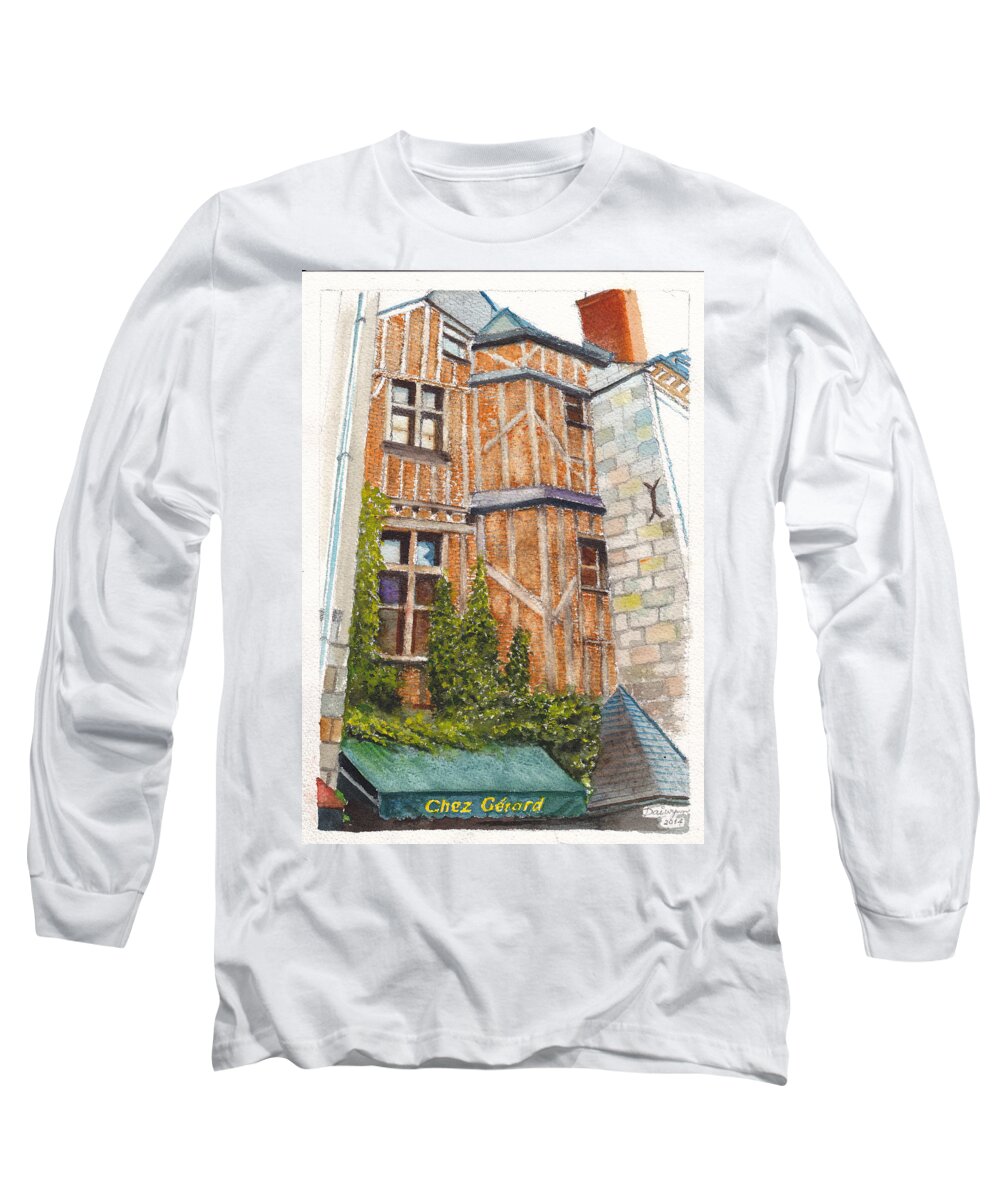 Colombage Long Sleeve T-Shirt featuring the painting Chez Gerard Tours France by Dai Wynn