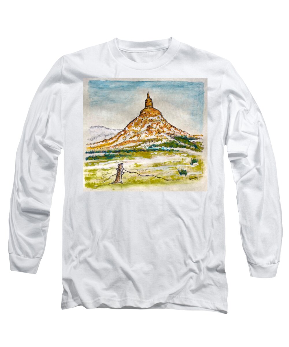 Art Long Sleeve T-Shirt featuring the painting Chimney Rock by Bern Miller
