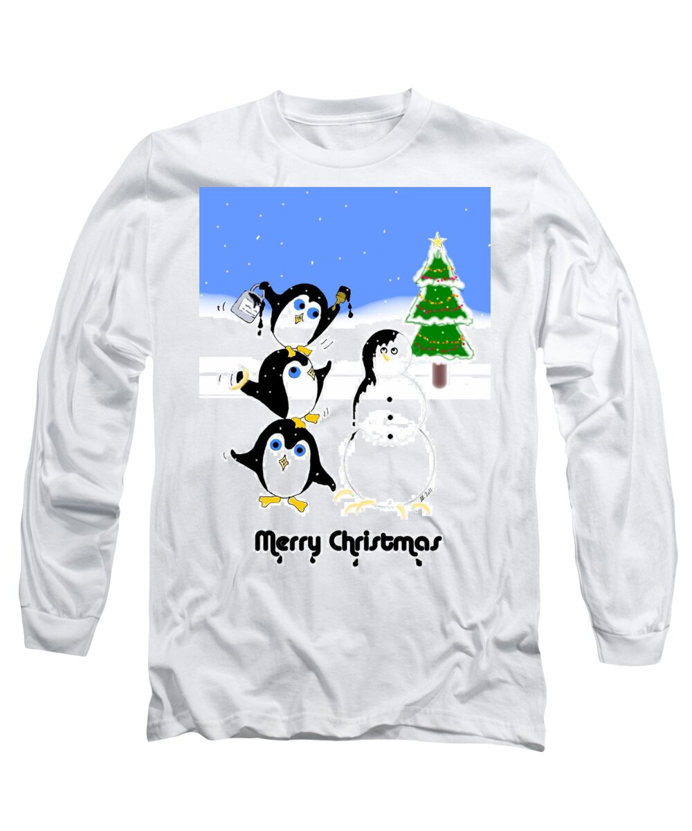 Penguins Long Sleeve T-Shirt featuring the digital art Christmas Penguins by Stephanie Grant
