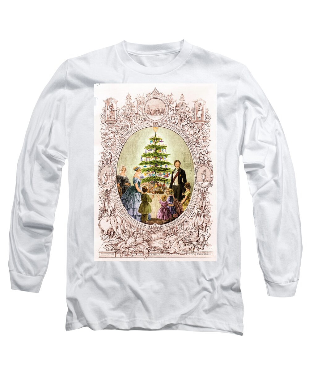Holiday Long Sleeve T-Shirt featuring the photograph Christmas Tree At Windsor Castle 1848 by Photo Researchers