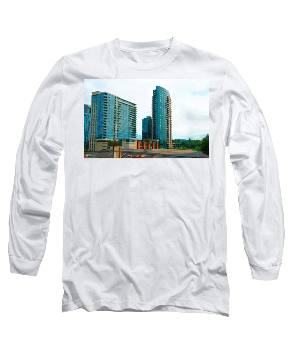 America Long Sleeve T-Shirt featuring the digital art City Buildings by Debra Baldwin