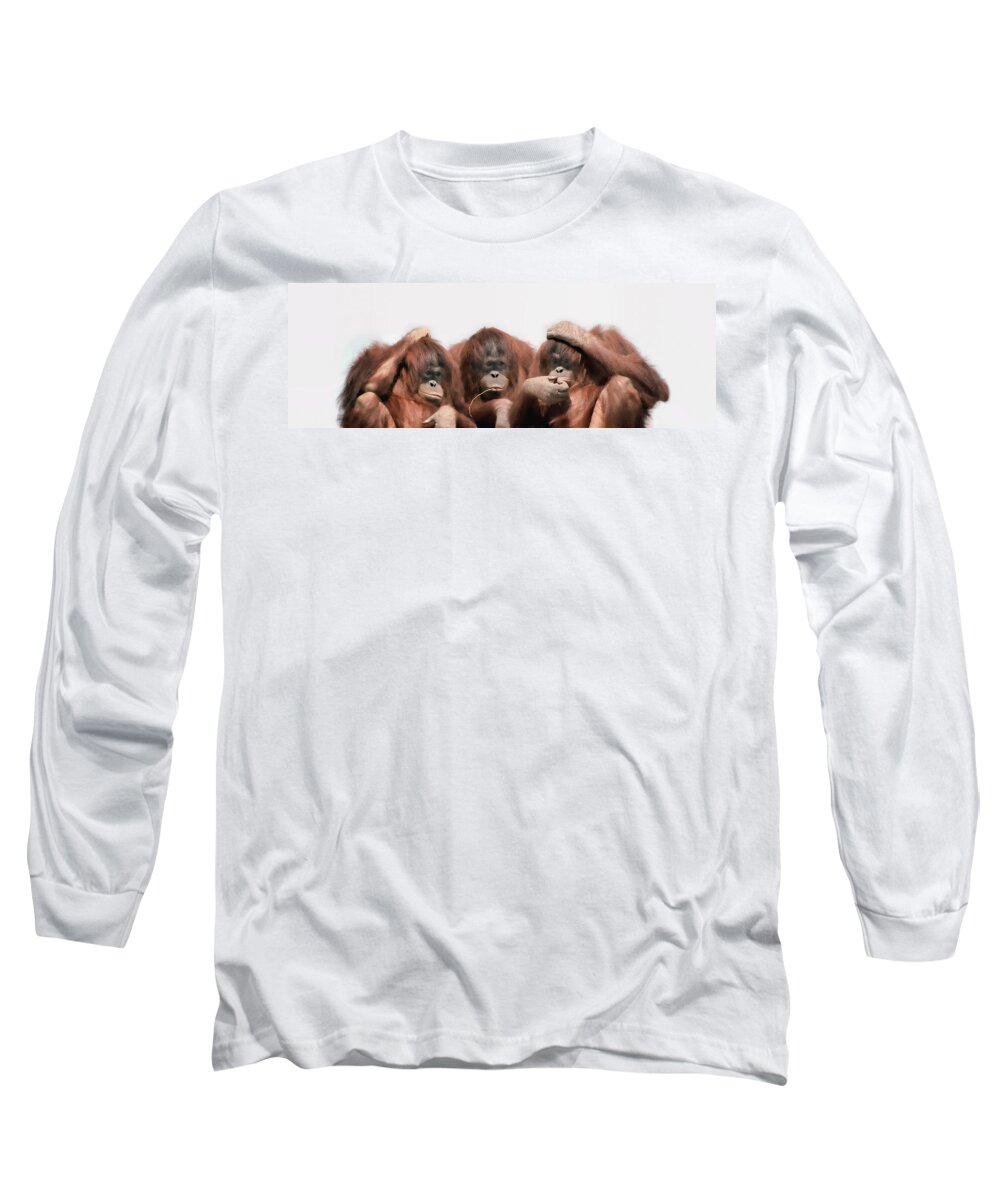 Photography Long Sleeve T-Shirt featuring the photograph Close-up Of Three Orangutans by Panoramic Images