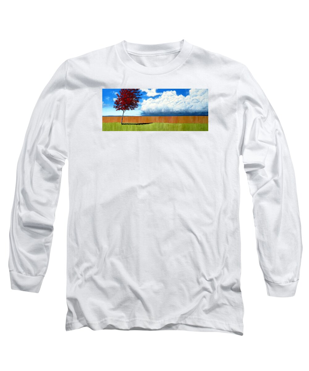 Landscape Long Sleeve T-Shirt featuring the painting Cloudy Day by Michael Dillon