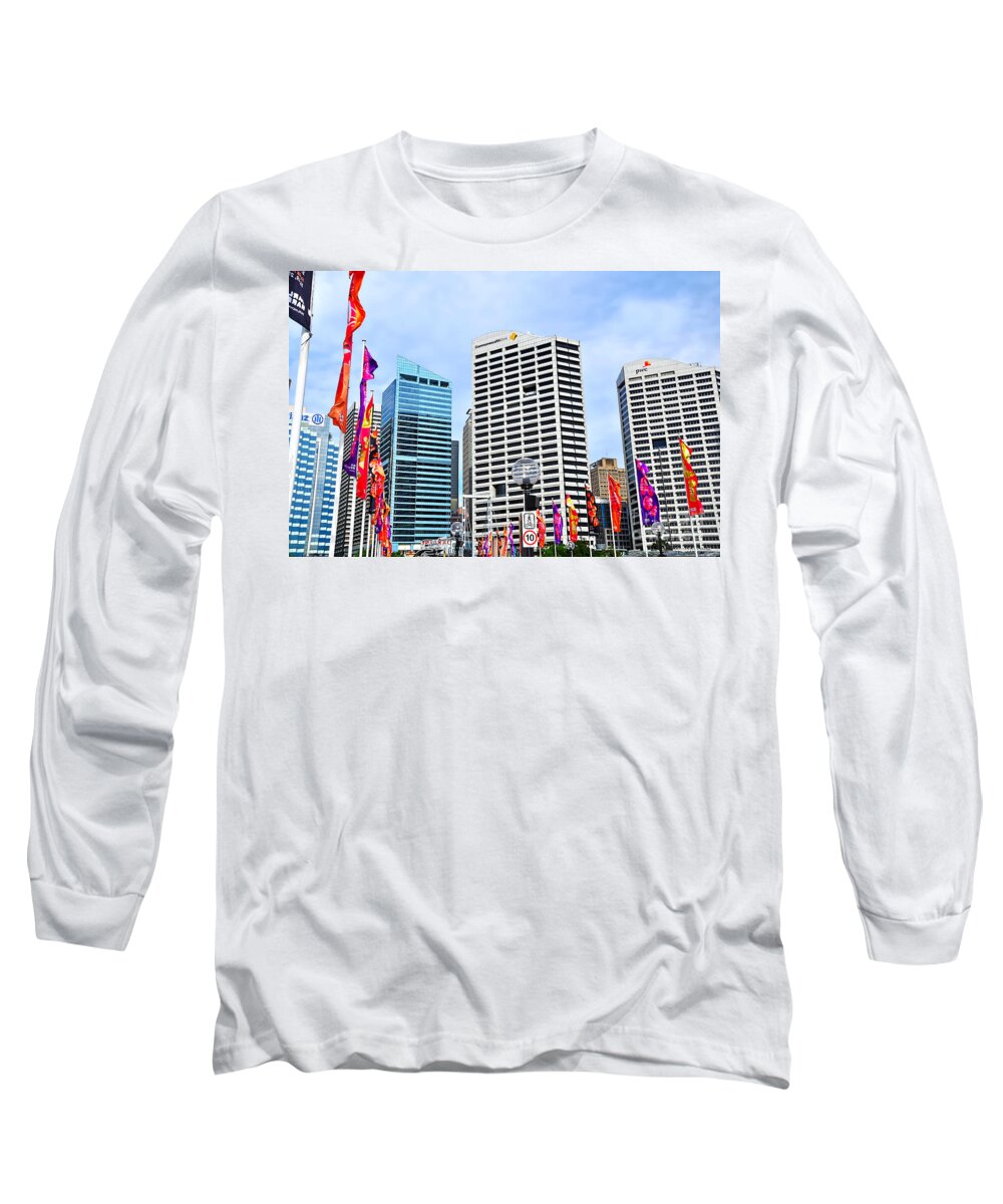 Photography Long Sleeve T-Shirt featuring the photograph Colorful Flags Lead to City by Kaye Menner by Kaye Menner