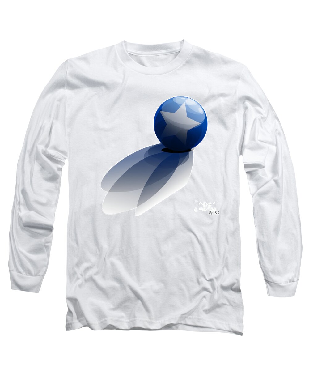 Blue Long Sleeve T-Shirt featuring the digital art Blue Ball decorated with star grass white background by Vintage Collectables