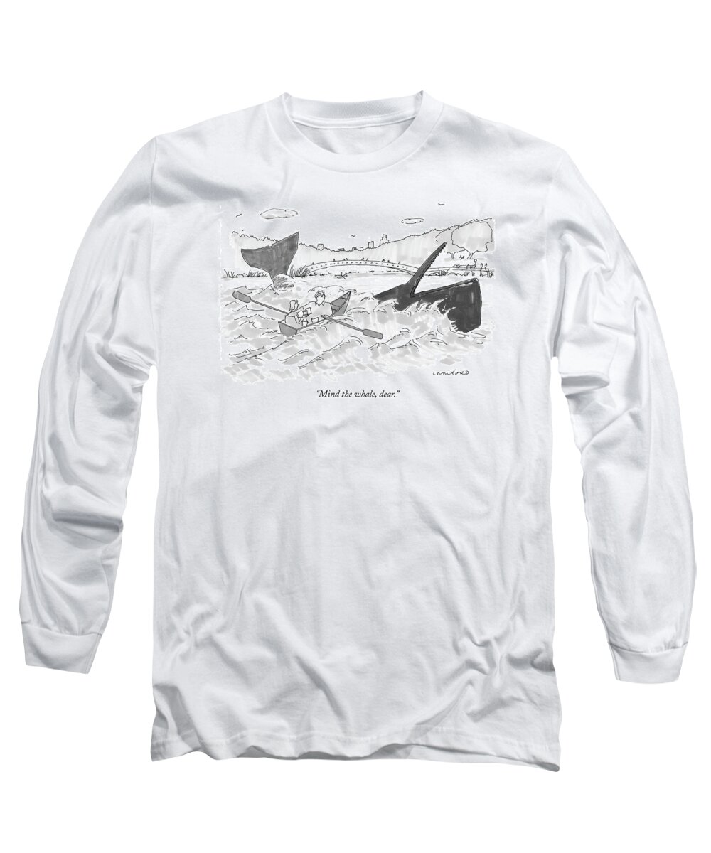 Whale Long Sleeve T-Shirt featuring the drawing Couple In A Rowboat In Central Park Lake Row by Michael Crawford
