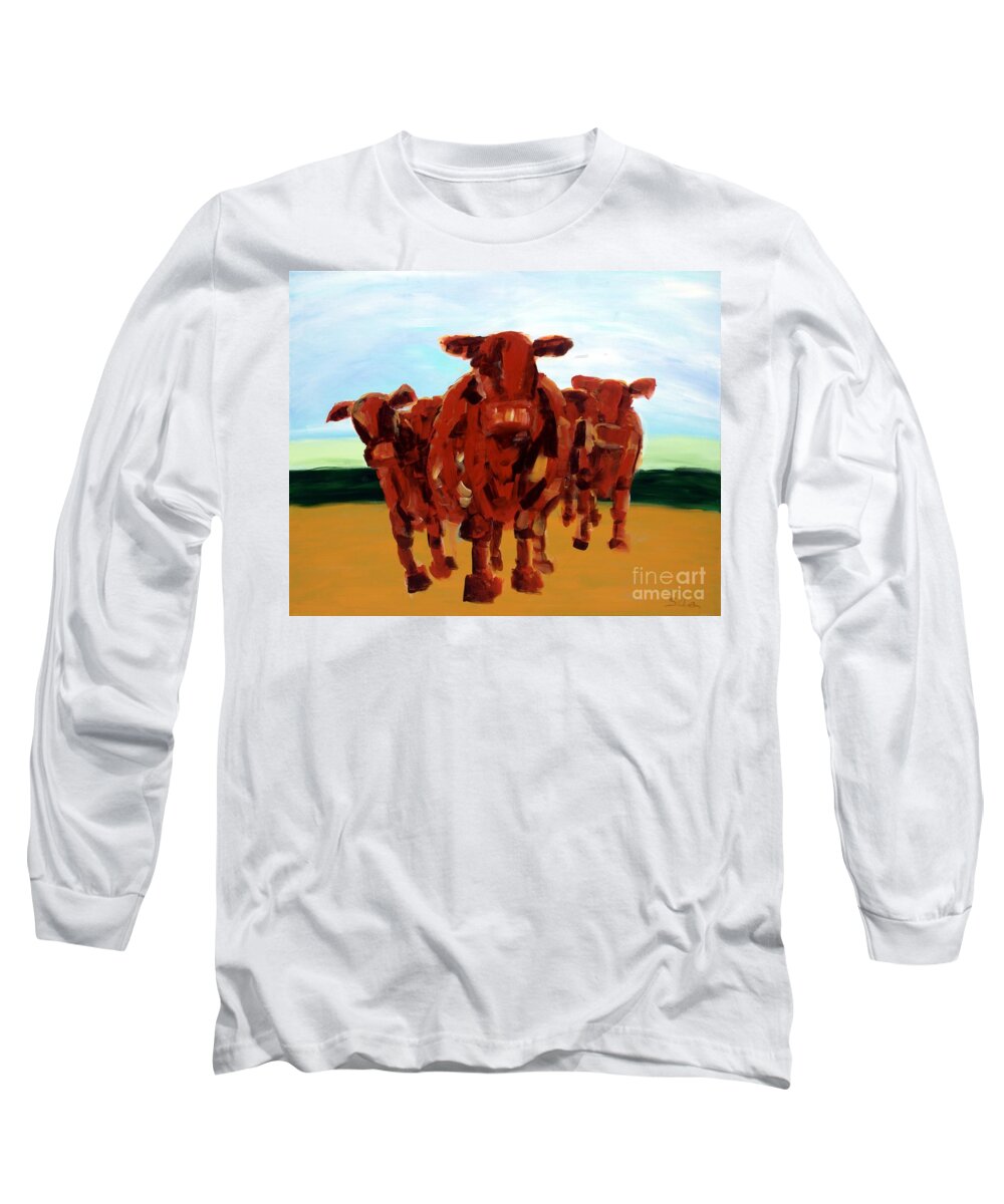Abstract Landscape Paintings Long Sleeve T-Shirt featuring the painting Cows by Lidija Ivanek - SiLa