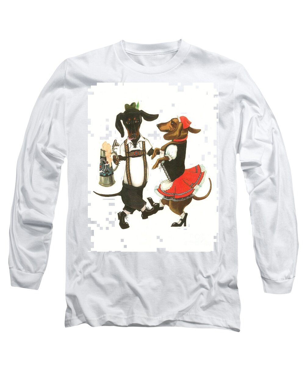 Painting Long Sleeve T-Shirt featuring the painting Dancing Dachshunds by Margaryta Yermolayeva