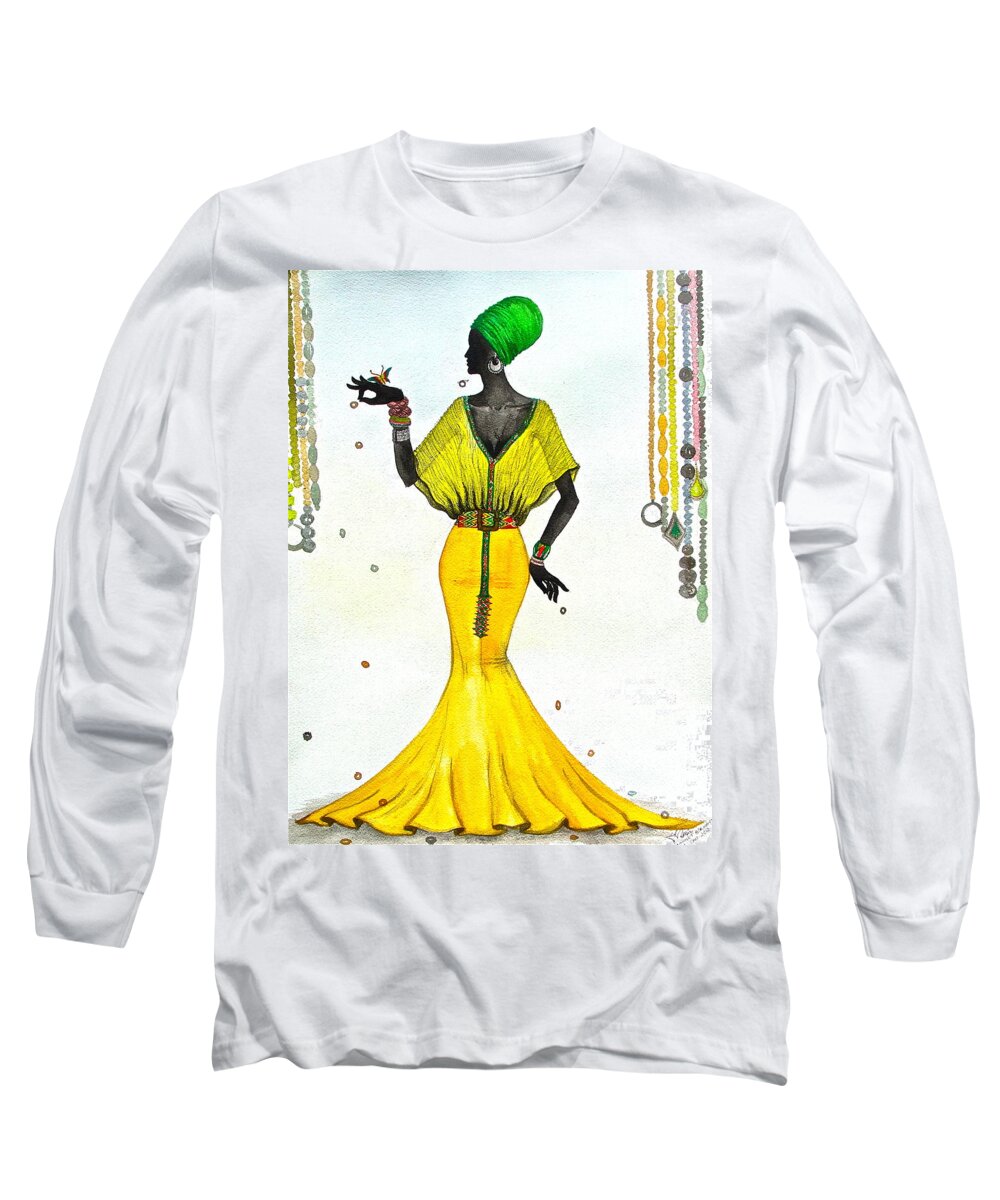 African Paintings Long Sleeve T-Shirt featuring the painting Darkness by Mahlet