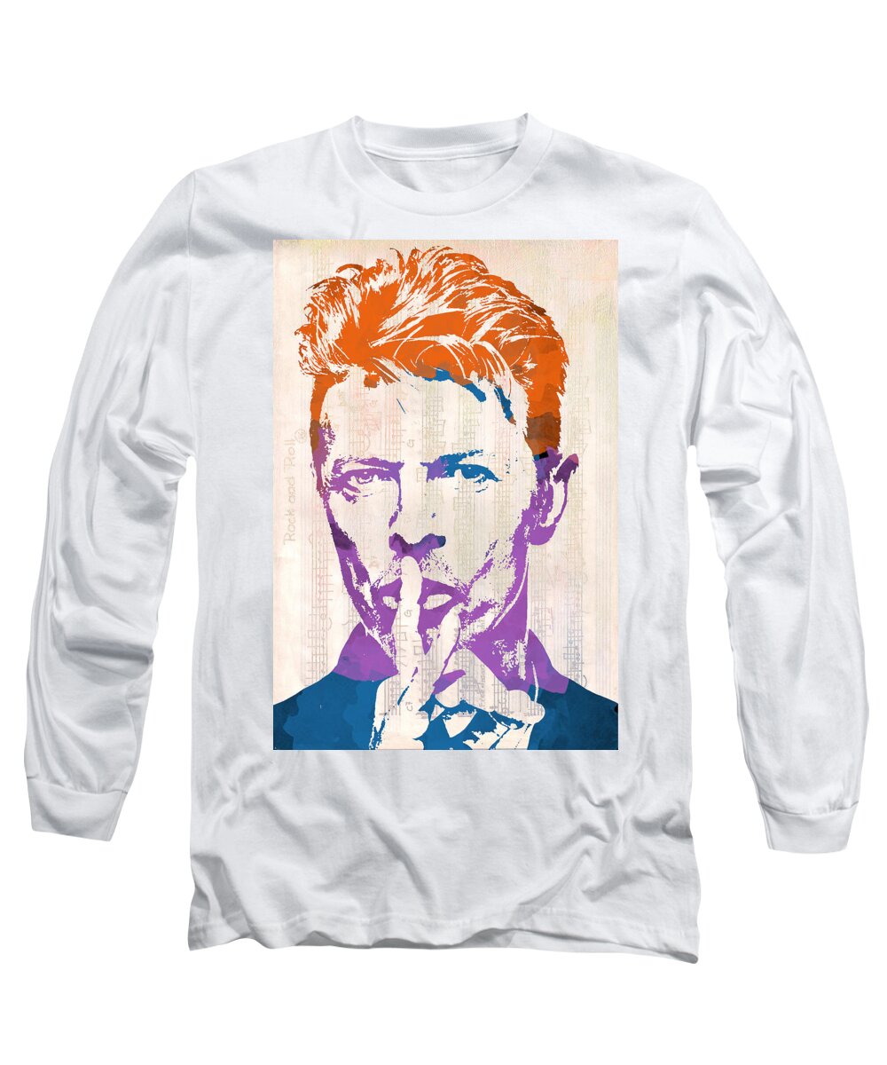 Wright Fine Art Long Sleeve T-Shirt featuring the digital art David Bowie by Paulette B Wright
