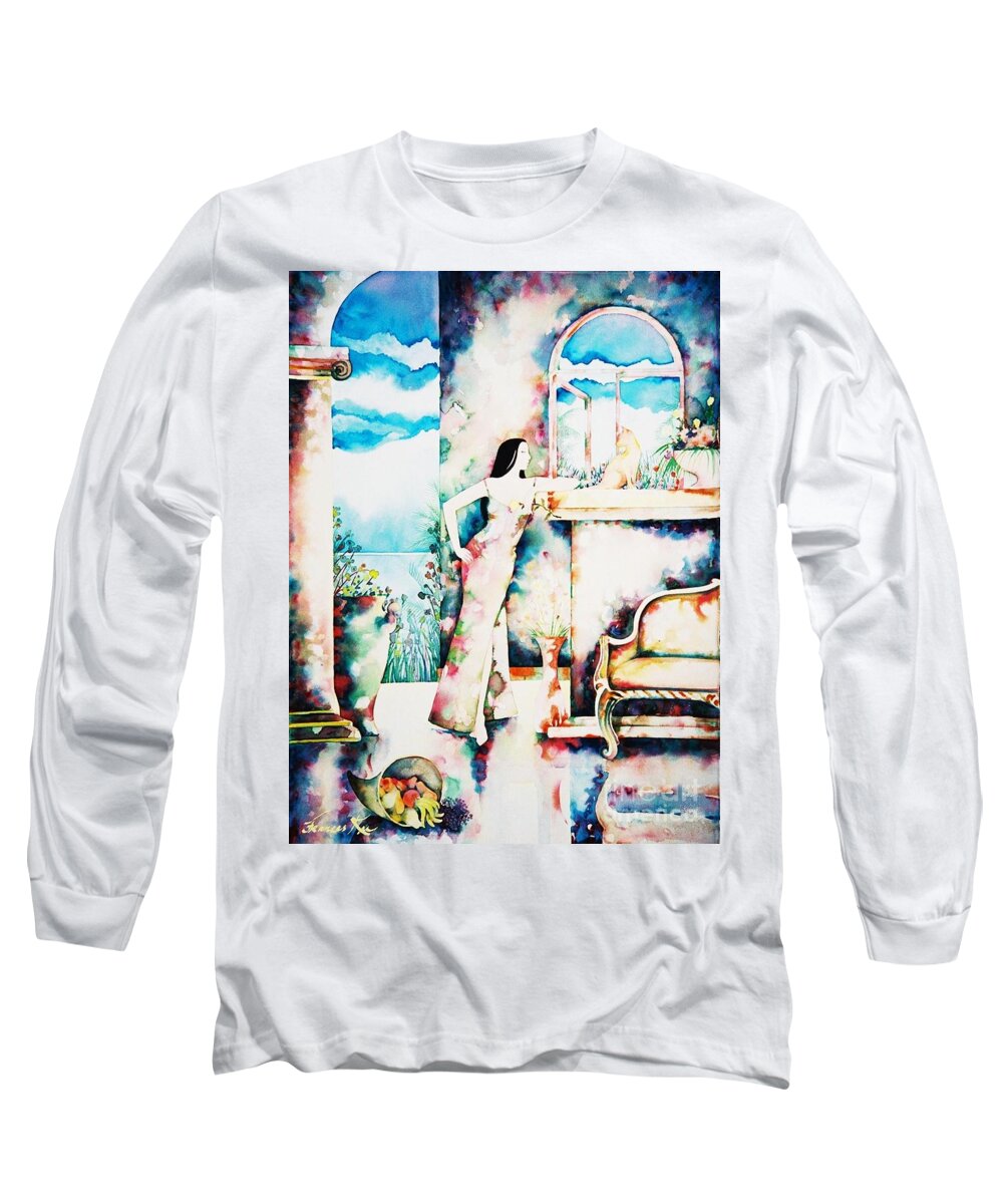 Exotic Long Sleeve T-Shirt featuring the painting Daydreams by Frances Ku