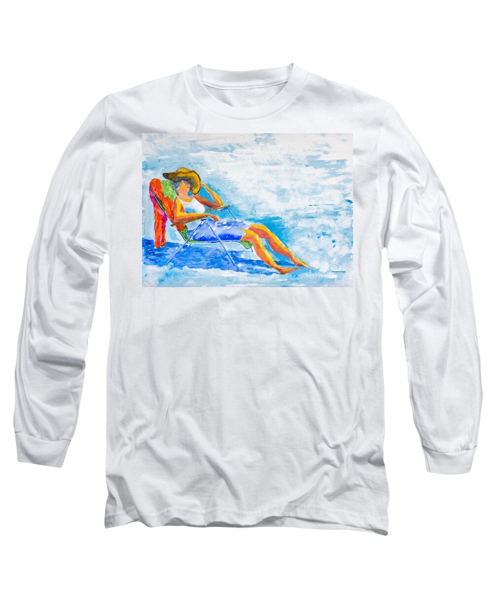 Nature Long Sleeve T-Shirt featuring the painting Dena at the Beach by Walt Brodis