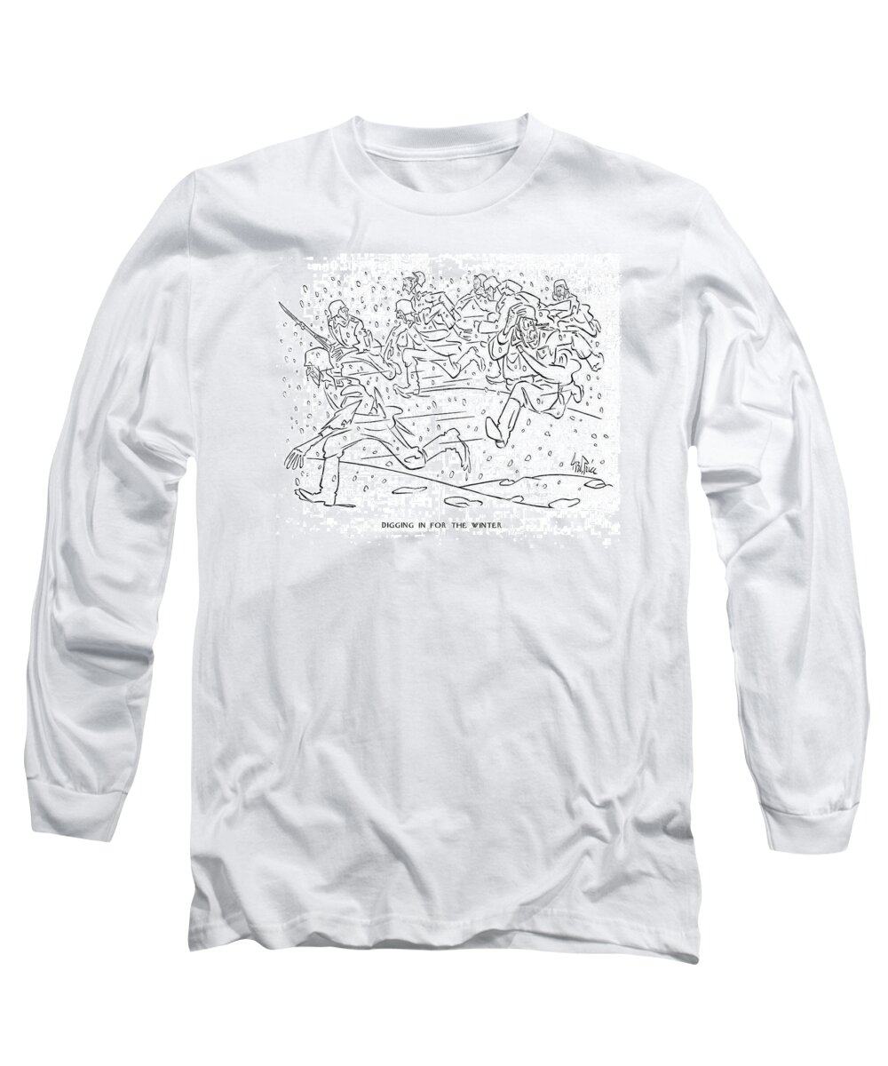 111630 Gpr George Price Long Sleeve T-Shirt featuring the drawing Digging In For The Winter by George Price
