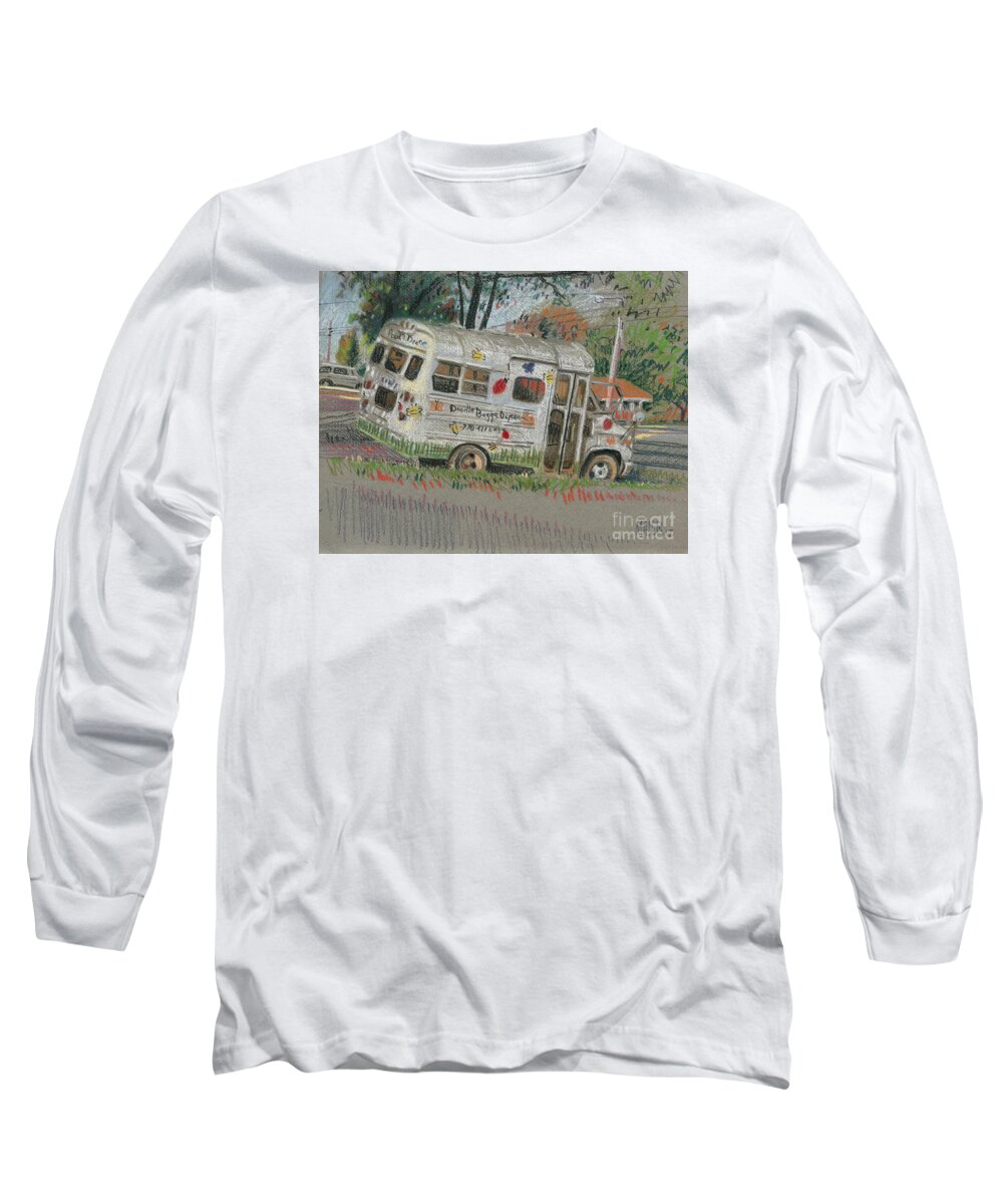 Transportation Long Sleeve T-Shirt featuring the pastel DoodleBugs Bus by Donald Maier