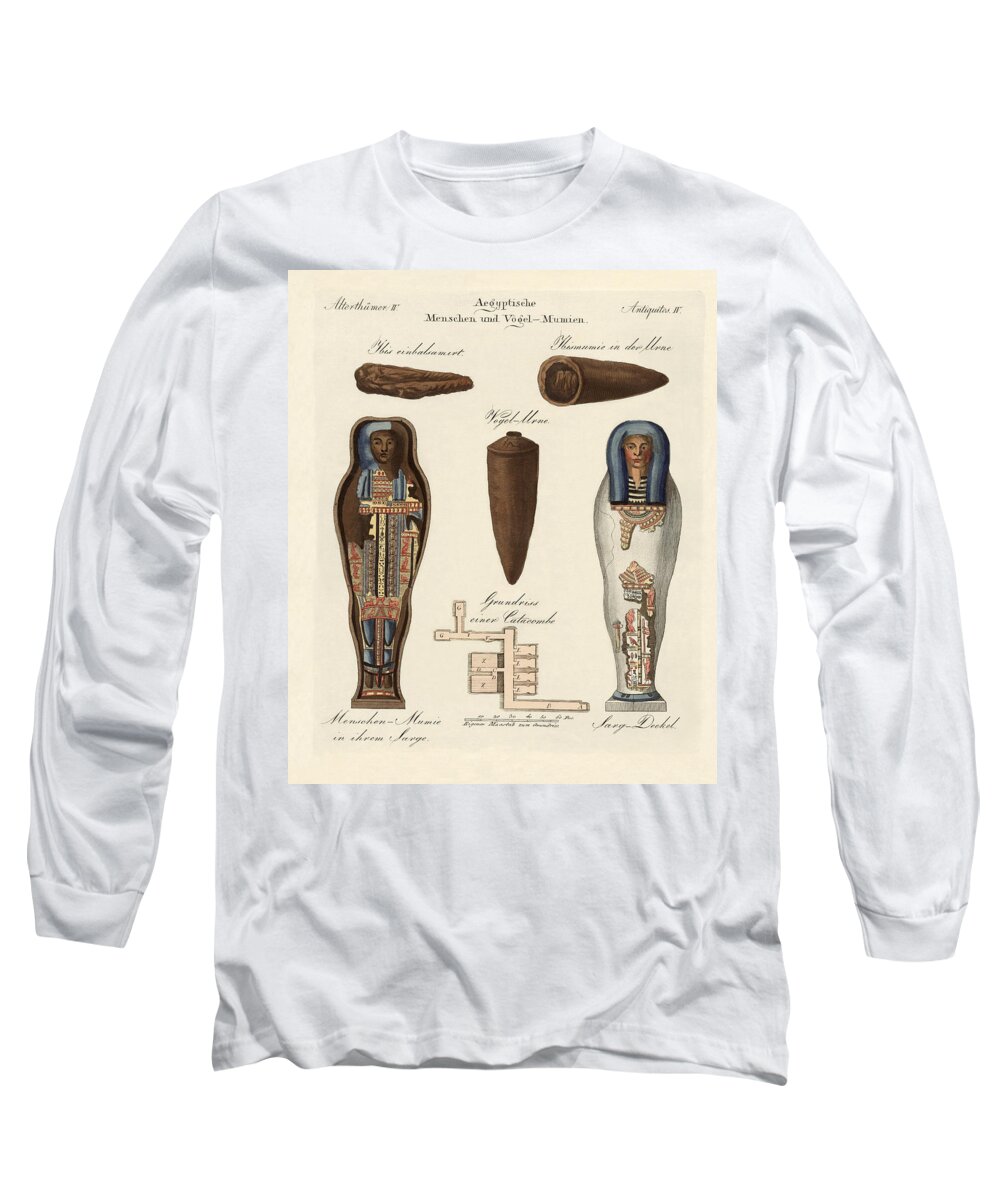 Mummies Long Sleeve T-Shirt featuring the drawing Egyptian mummies by Splendid Art Prints