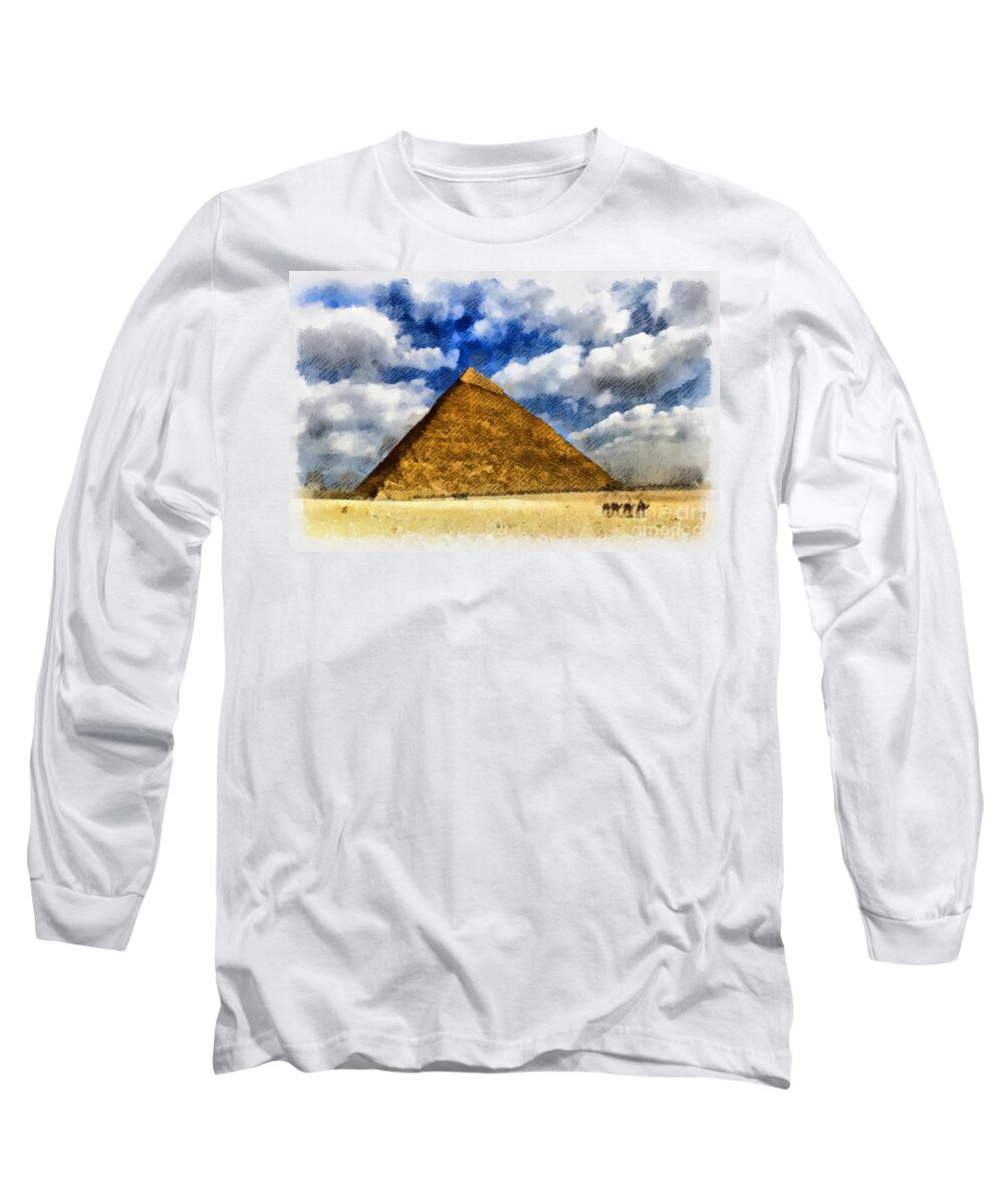 Pyramids Long Sleeve T-Shirt featuring the digital art Egyptian pyramid by Sophie McAulay