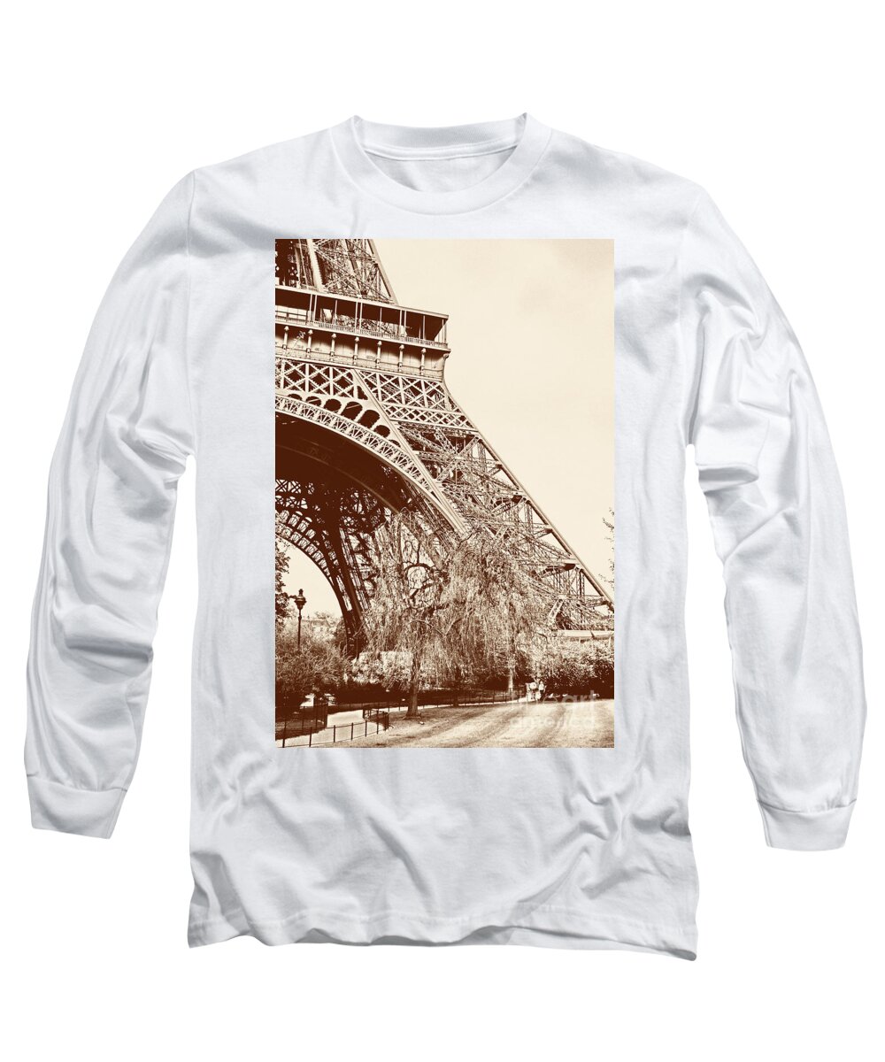 Eiffel Tower Long Sleeve T-Shirt featuring the photograph Eiffel In Sepia by Timothy Hacker