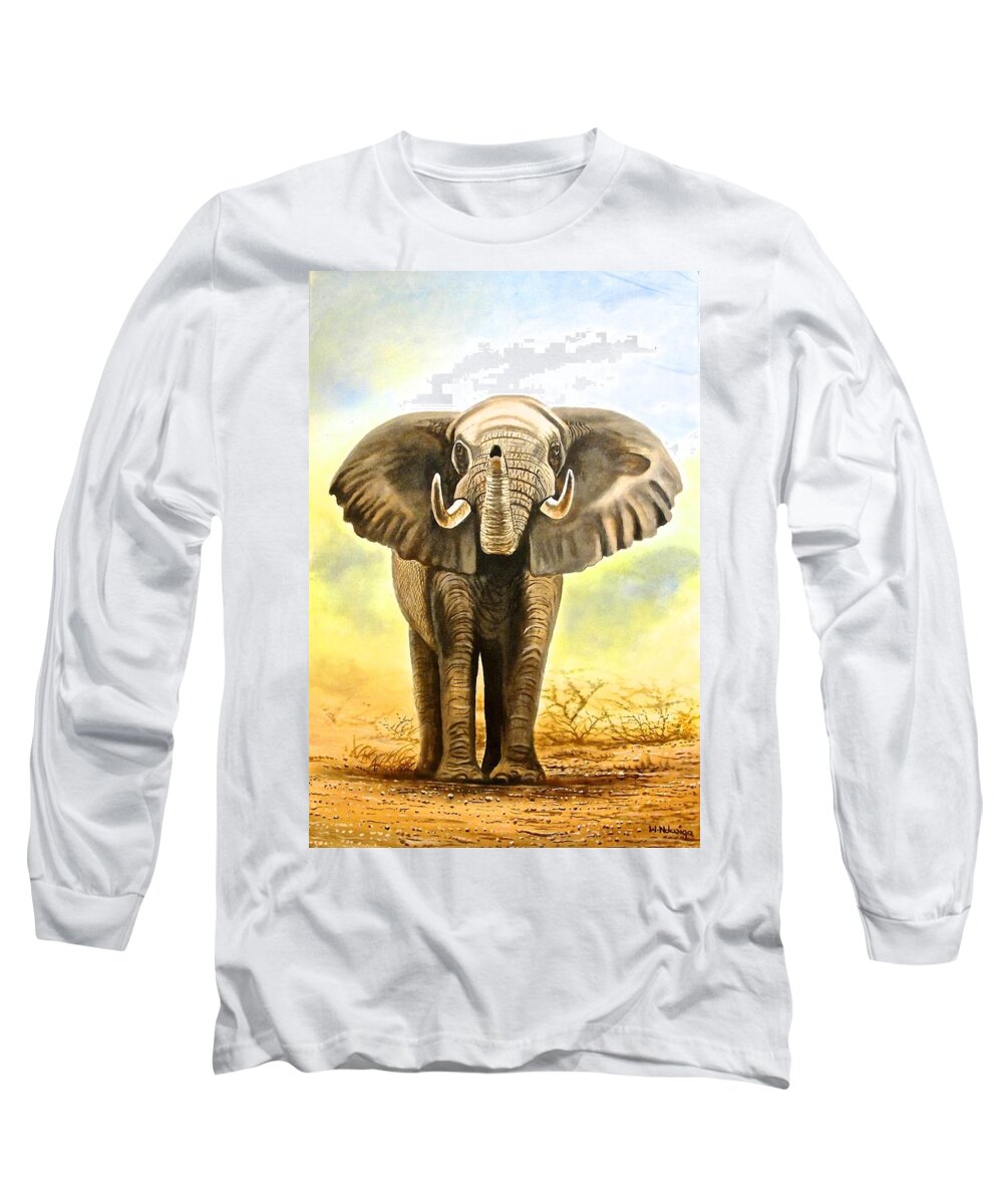 Wycliffe Ndwiga Long Sleeve T-Shirt featuring the painting Encounter by Wycliffe Ndwiga