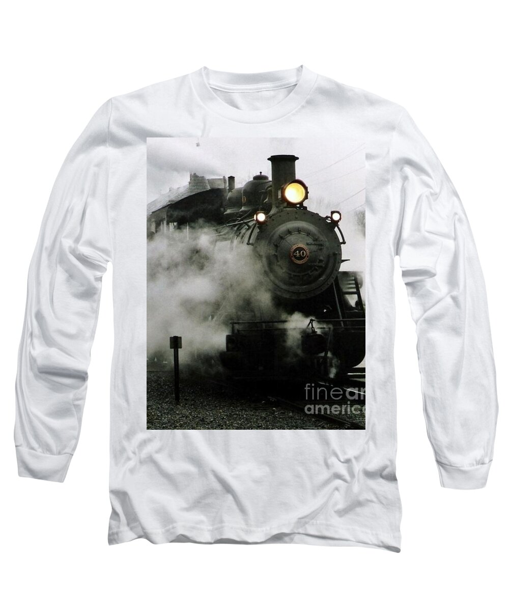 Michael Hoard Photos Long Sleeve T-Shirt featuring the photograph Engine Number 40 Making Steam Pulling Into New Hope Passenger Train Terminal by Michael Hoard