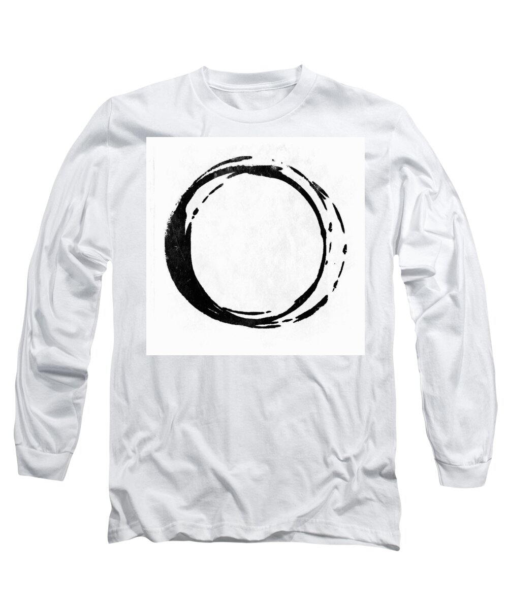 Black Long Sleeve T-Shirt featuring the painting Enso No. 107 Black on White by Julie Niemela