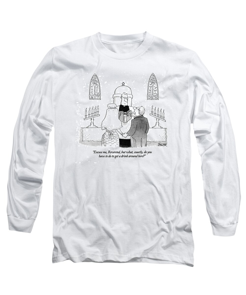 Relationships Long Sleeve T-Shirt featuring the drawing Excuse Me, Reverend, But What, Exactly by Jack Ziegler