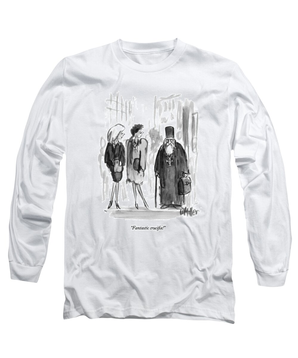 Religion Long Sleeve T-Shirt featuring the drawing Fantastic Crucifix by Warren Miller