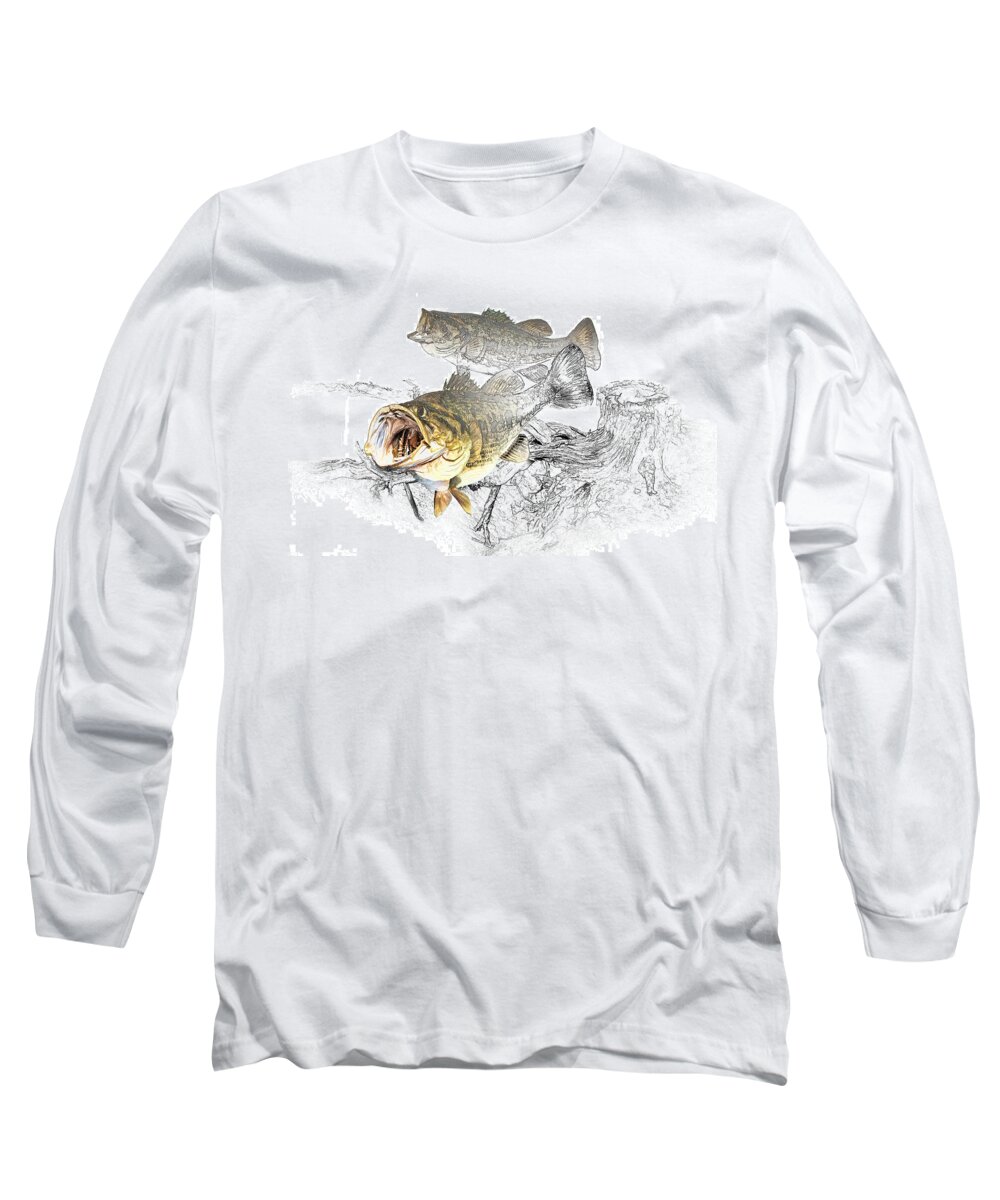Fish Long Sleeve T-Shirt featuring the photograph Feeding Largemouth Black Bass by Randall Nyhof