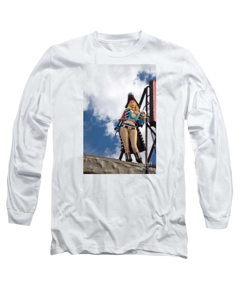 Female Pirate Holding Skull Long Sleeve T-Shirt featuring the photograph Female Pirate holding Skull by Imagery by Charly