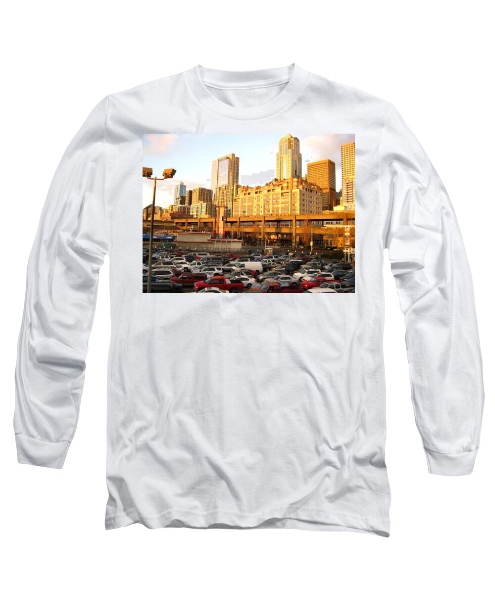 Seattle Long Sleeve T-Shirt featuring the photograph Ferry Lines At Sunset by David Trotter