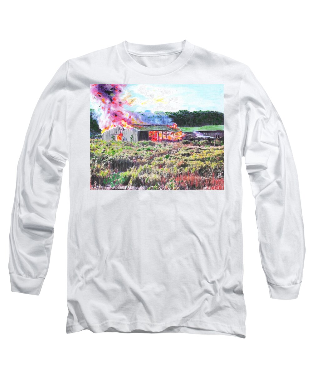 Fire Long Sleeve T-Shirt featuring the painting Fire at Whitney Beef by Cliff Wilson