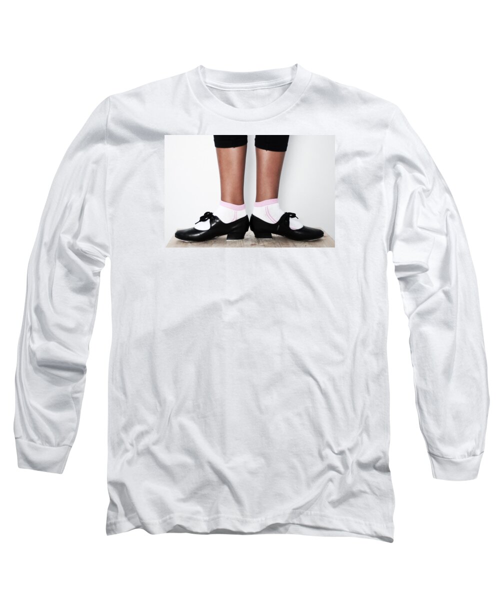 Black Long Sleeve T-Shirt featuring the photograph First Position In Tap Dance Shoes At School by Pedro Cardona Llambias
