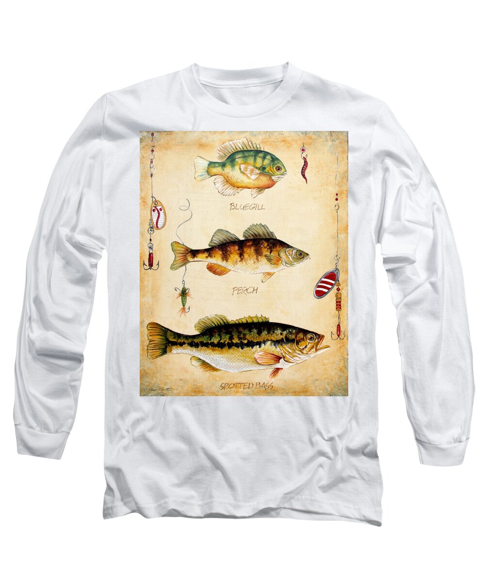 Acrylic Painting Long Sleeve T-Shirt featuring the painting Fish Trio-C by Jean Plout