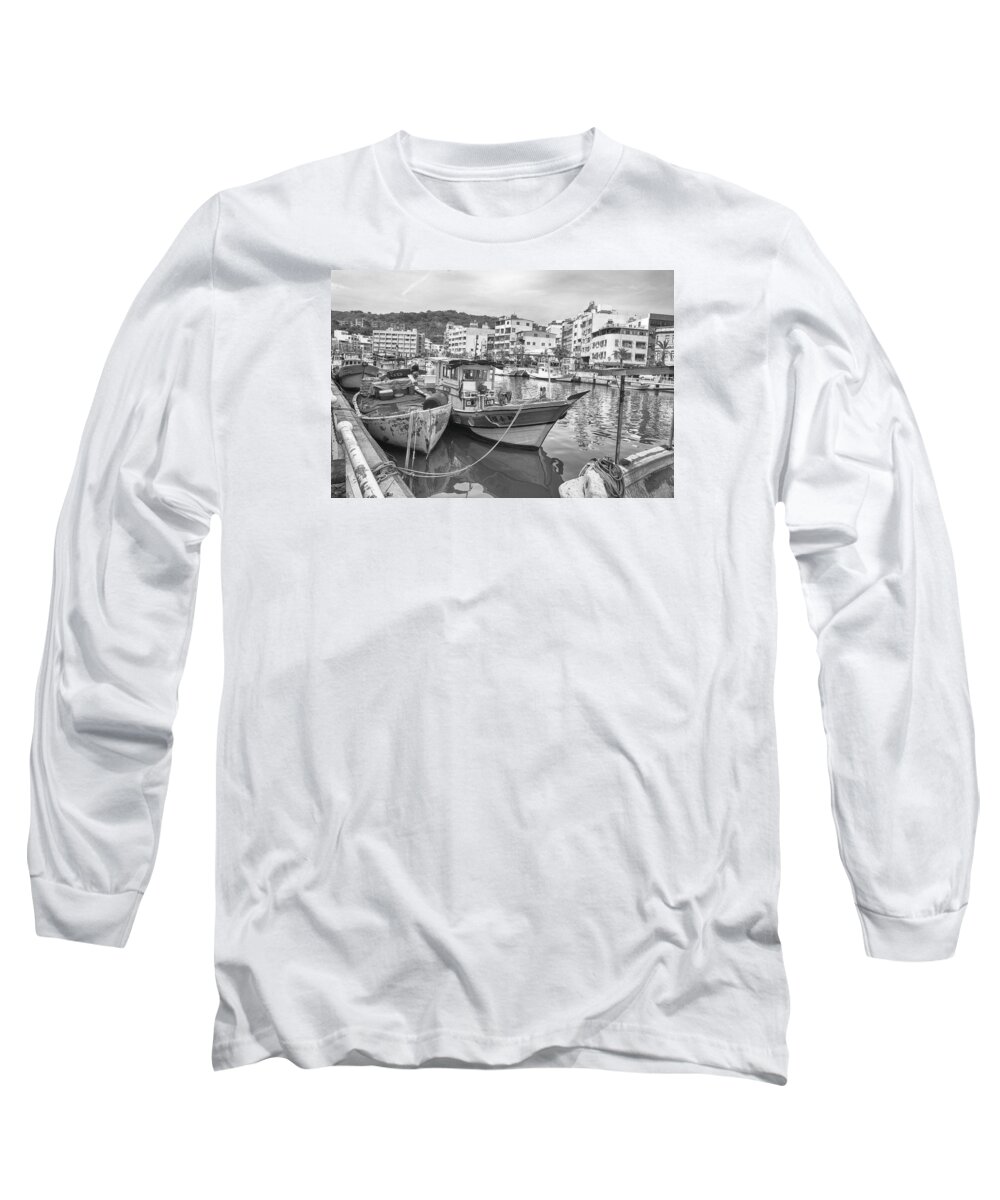 Kaohsiung Long Sleeve T-Shirt featuring the photograph Fishing Boats B W by Bill Hamilton