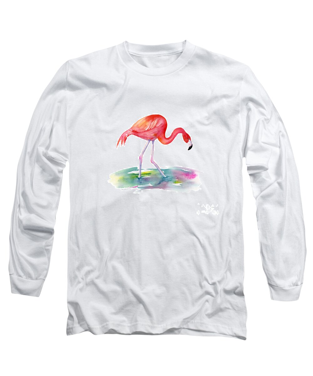 Flamingo Long Sleeve T-Shirt featuring the painting Flamingo Step by Amy Kirkpatrick