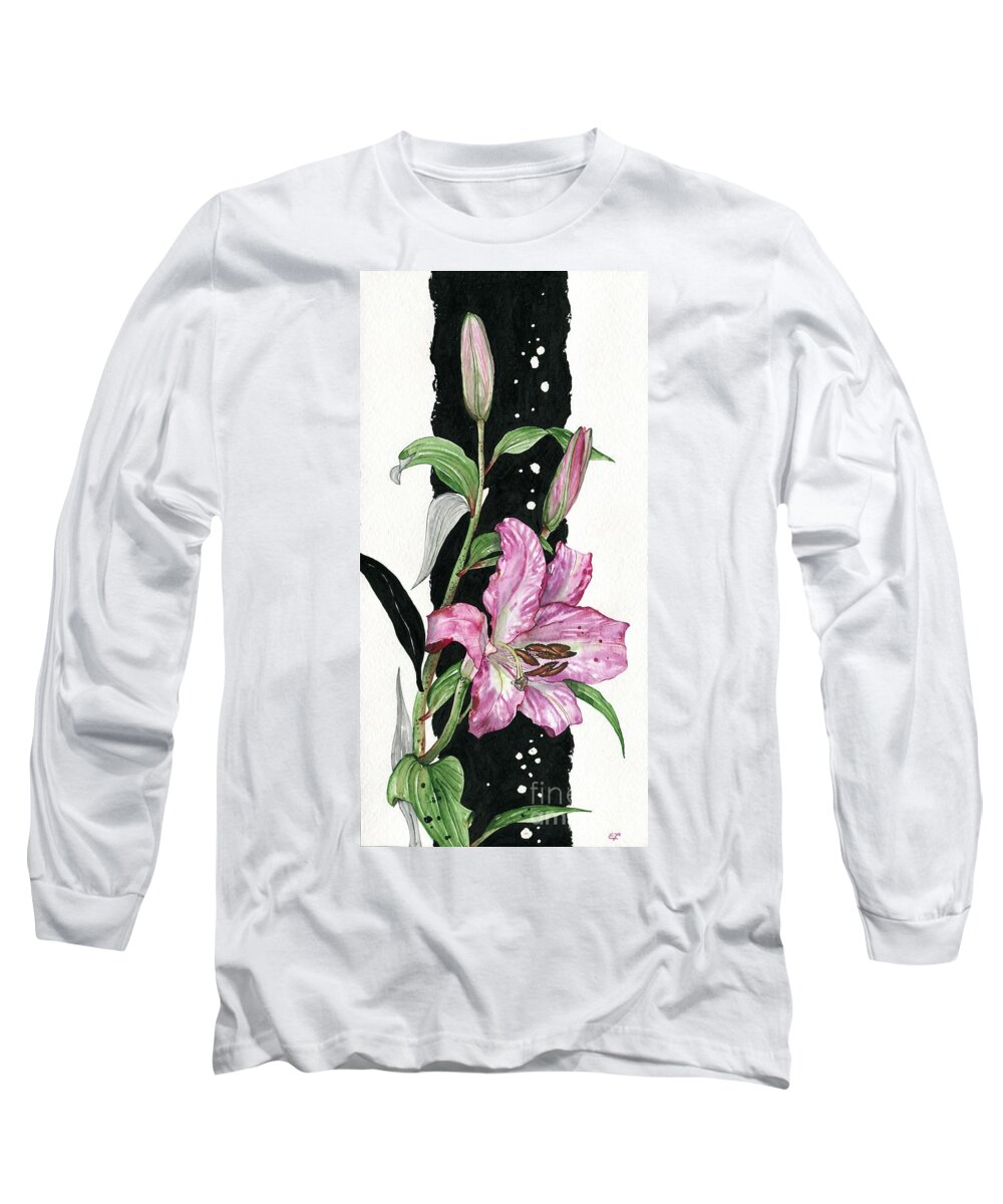Lily Long Sleeve T-Shirt featuring the painting Flower Lily 02 Elena Yakubovich by Elena Daniel Yakubovich