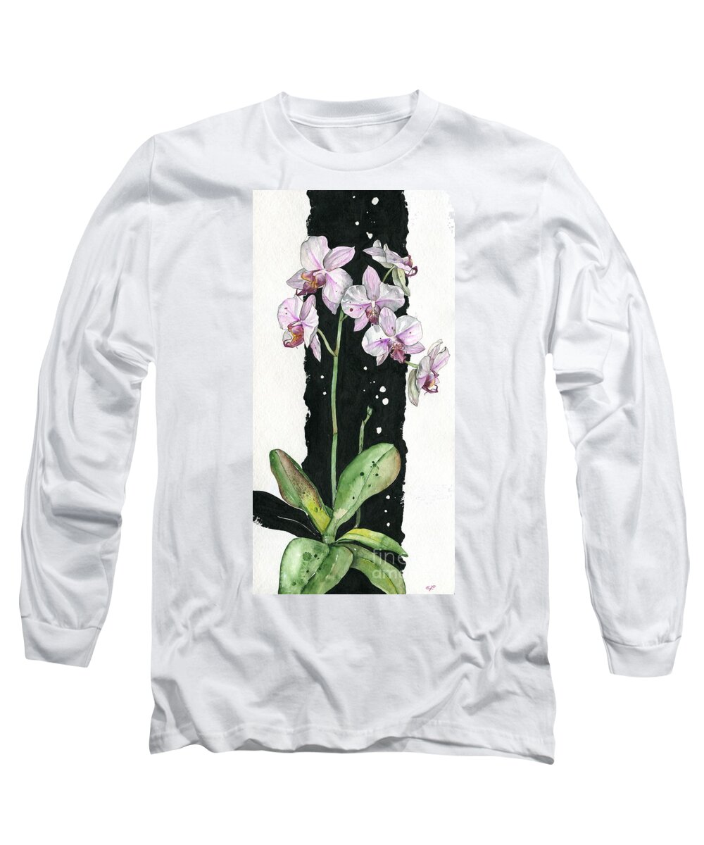 Art Long Sleeve T-Shirt featuring the painting Flower ORCHID 02 Elena Yakubovich by Elena Daniel Yakubovich