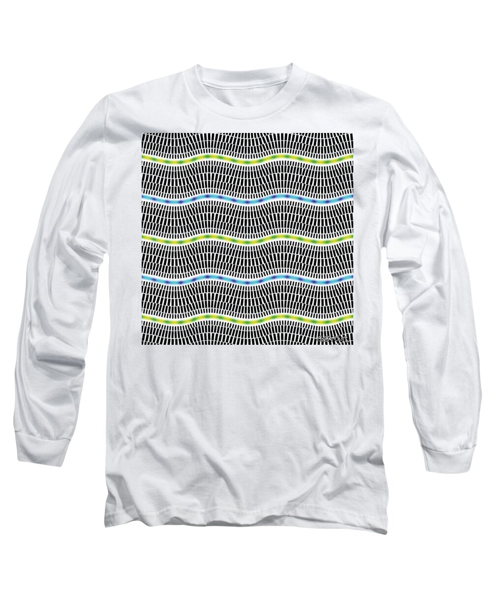 Kinoptic Long Sleeve T-Shirt featuring the mixed media Fluorescent Waves by Gianni Sarcone