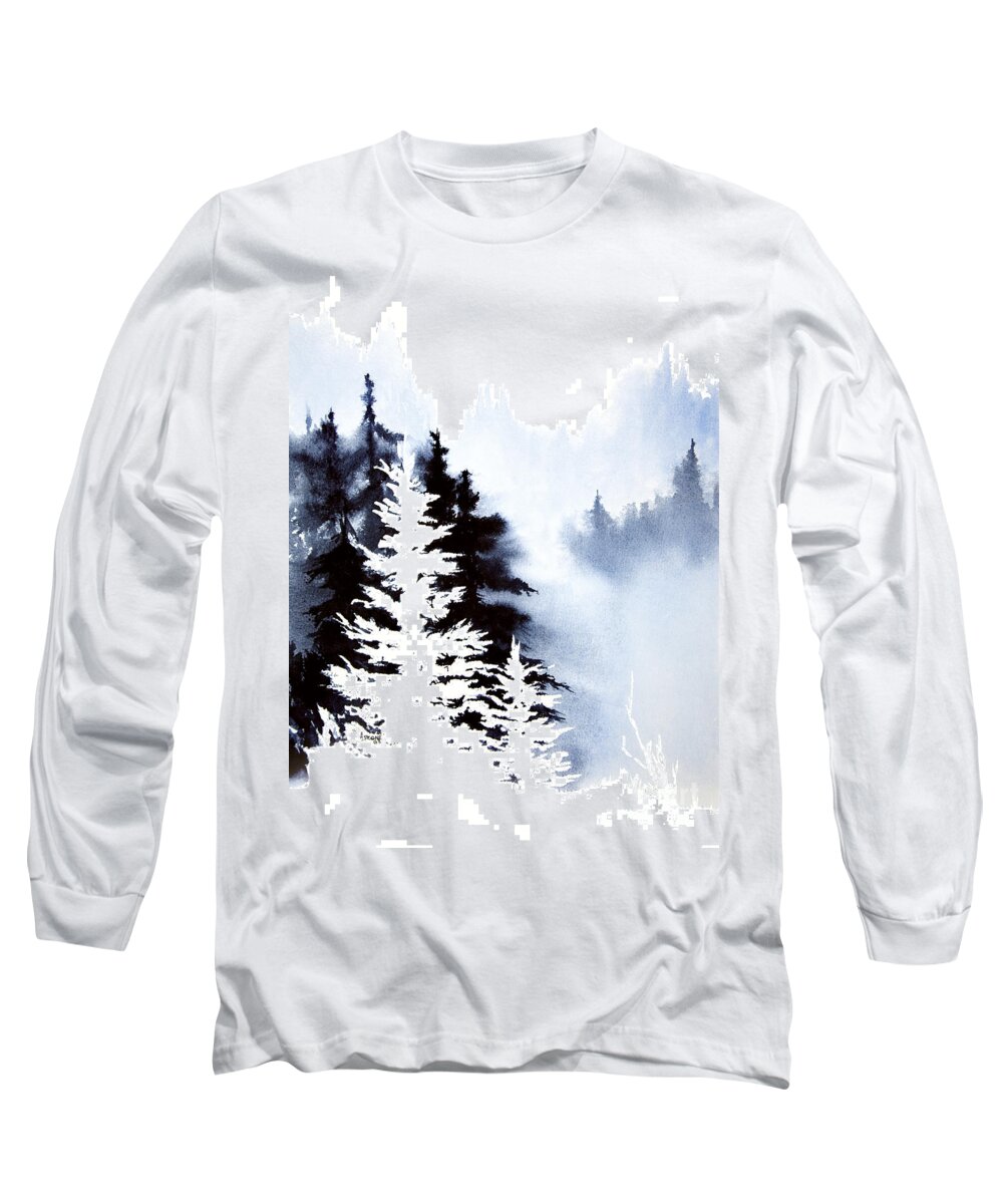 Forest Indigo Long Sleeve T-Shirt featuring the painting Forest Indigo by Teresa Ascone