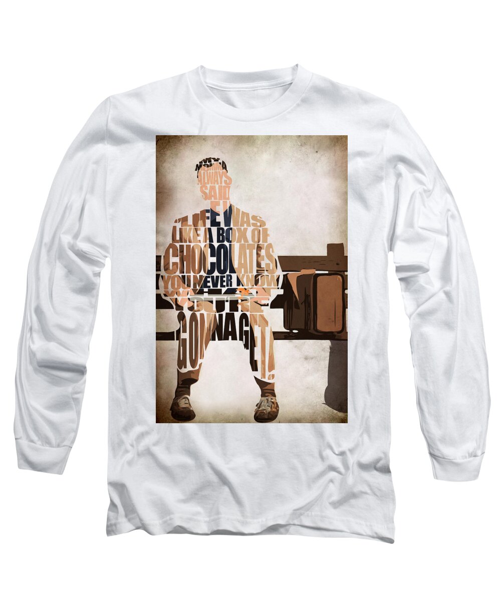 Forrest Gump Long Sleeve T-Shirt featuring the painting Forrest Gump - Tom Hanks by Inspirowl Design