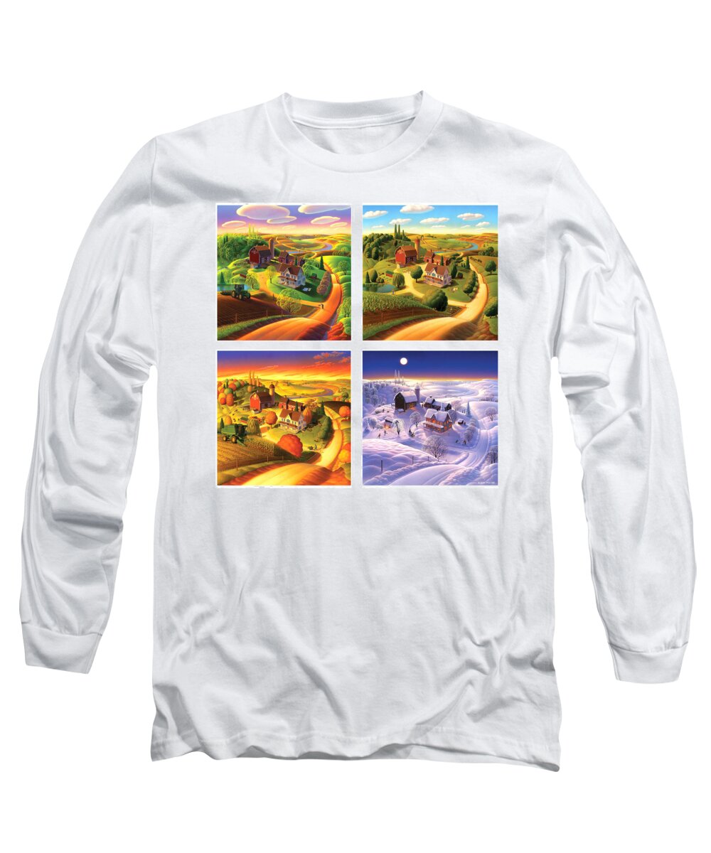 Four Seasons Long Sleeve T-Shirt featuring the painting Four Seasons on the Farm Squared by Robin Moline