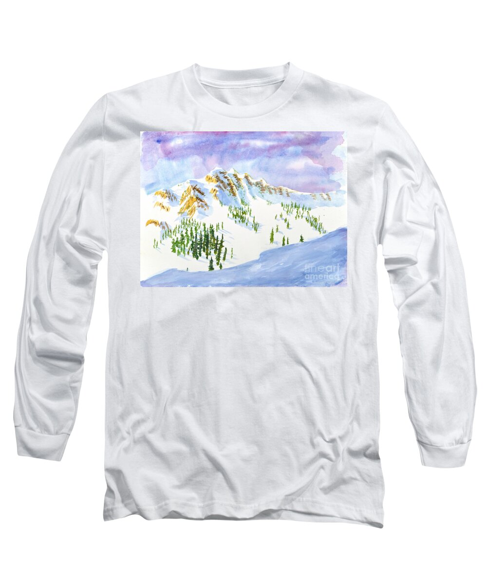 Mountains Long Sleeve T-Shirt featuring the painting Four Sisters at Snowbasin by Walt Brodis