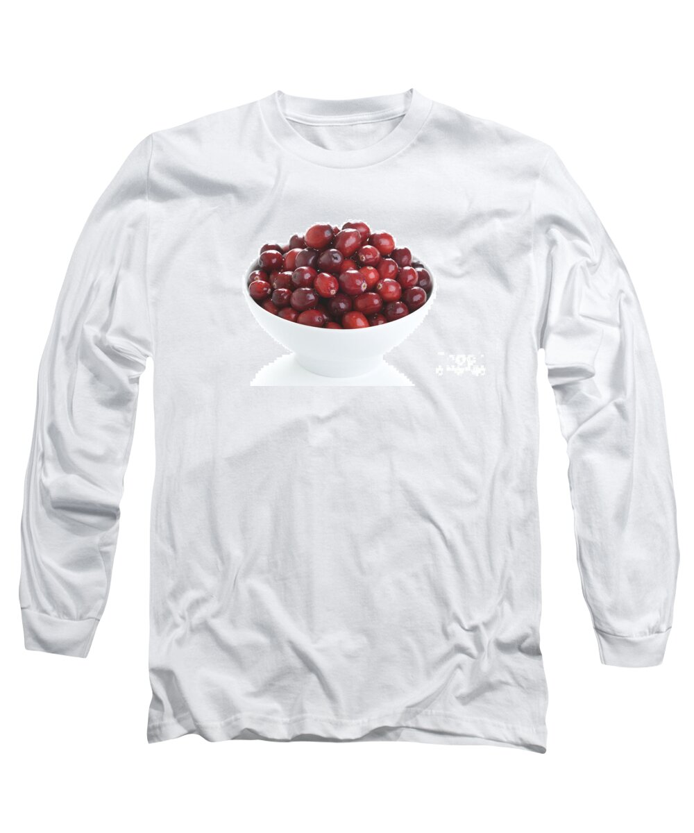Cranberries Long Sleeve T-Shirt featuring the photograph Fresh Cranberries In A White Bowl by Lee Avison