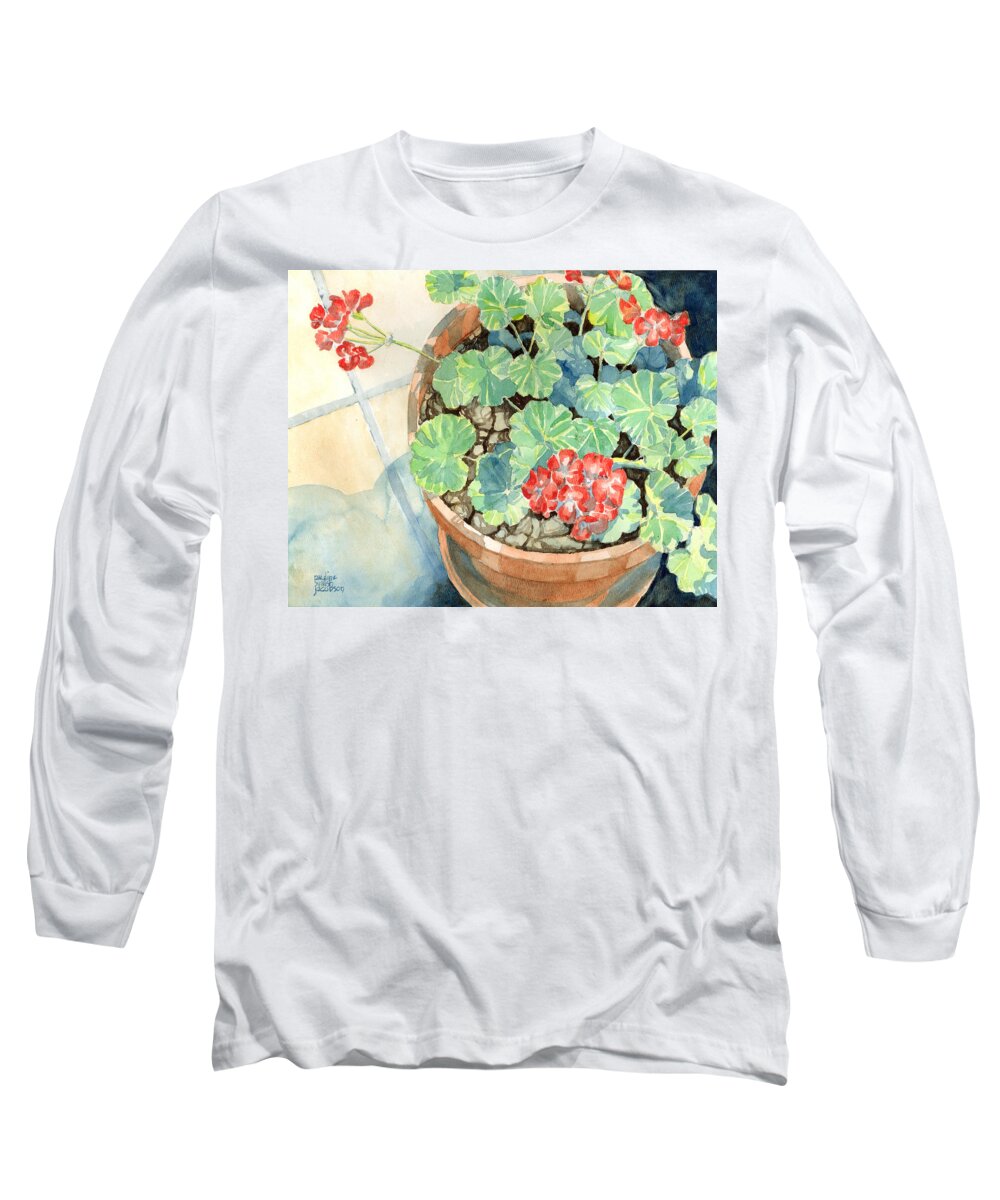 Geraniums Long Sleeve T-Shirt featuring the painting Geraniums by Pauline Walsh Jacobson