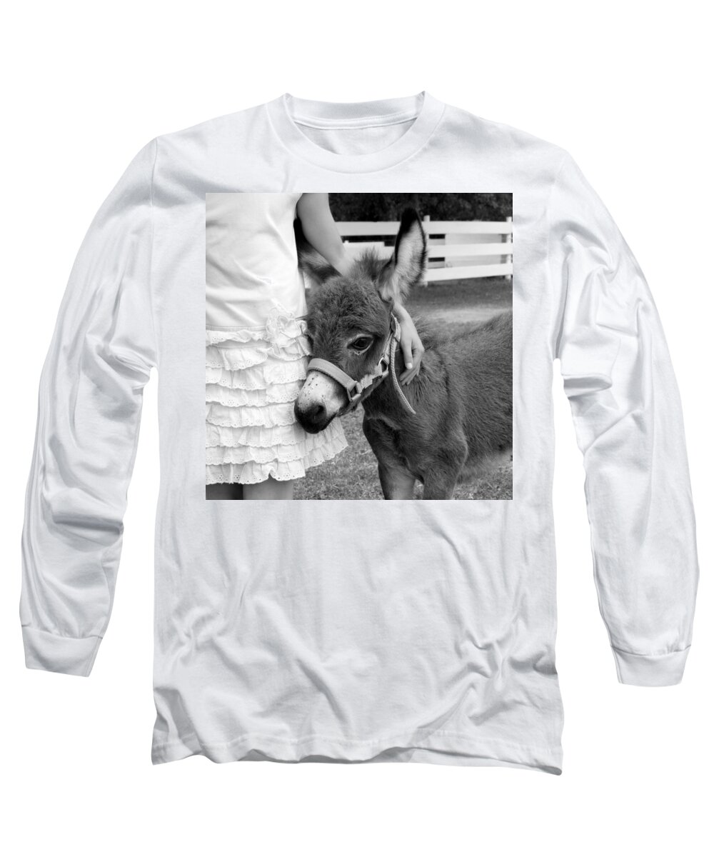 Donkey Long Sleeve T-Shirt featuring the photograph Girl and Baby Donkey by Brooke T Ryan