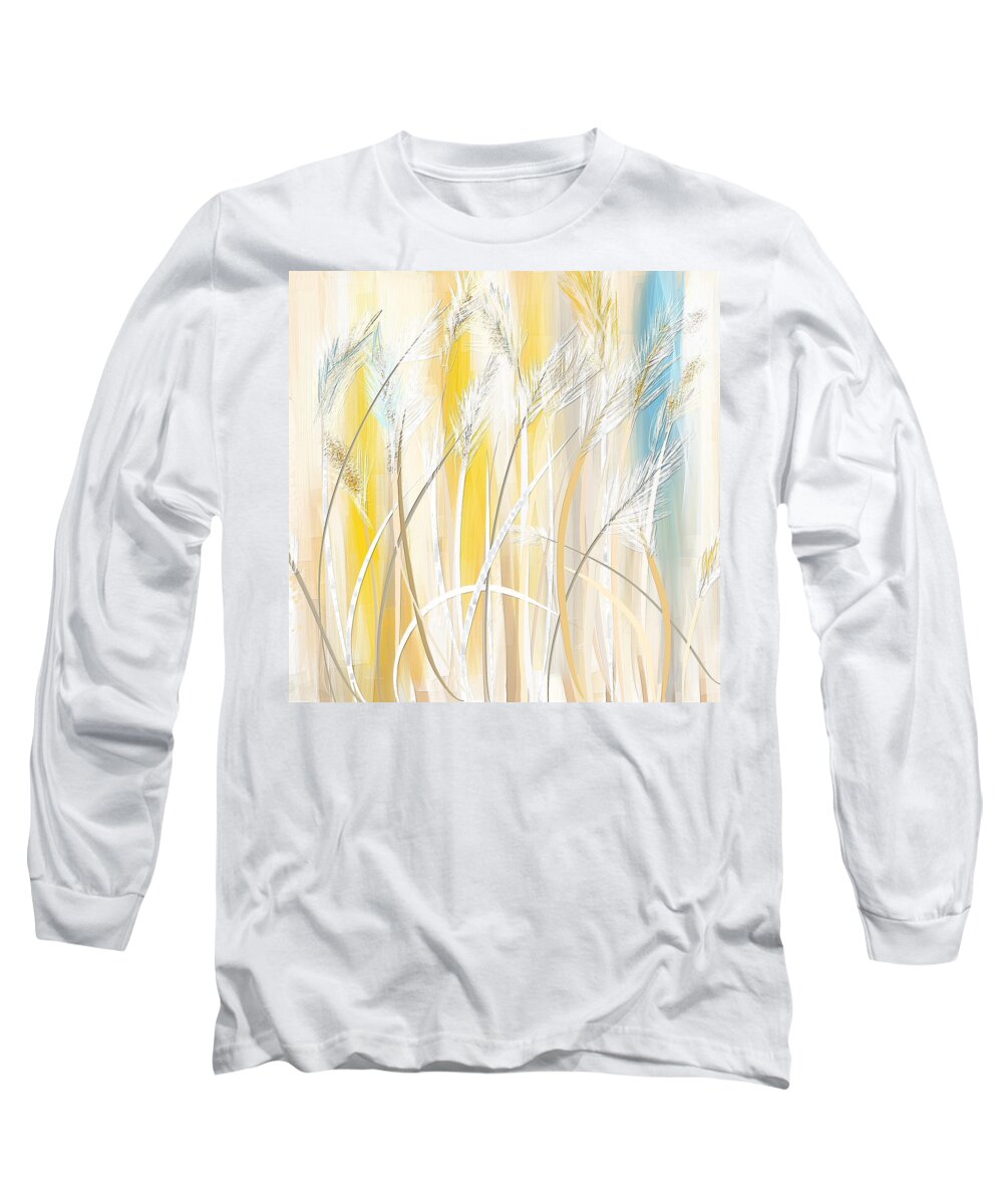 Yellow Long Sleeve T-Shirt featuring the painting Graceful Grasses by Lourry Legarde